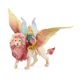 Figurine Elfe sur lion ailé Figurine fée détachable chevauchant un lion rose magique avec des parties mobiles figurine magique
