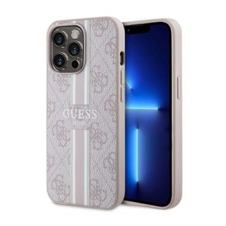 Guess GUHMP13LP4RPSP Coque rigide pour iPhone 13 Pro/13 61 Rose à rayures imprimées 4G