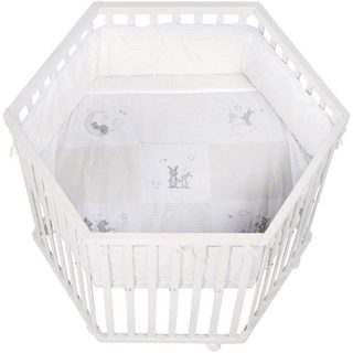 Parc hexagonal - ROBA - FOX & BUNNY - De la naissance jusquà 15 kg - Réglable - Roulettes - Blanc laqué