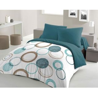 Parure de couette HOME LINGE PASSION Audace - couette 240 x 260 cm + 2 taies doreiller 63x63 cm - Bleu canard
