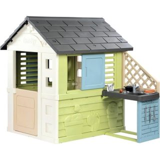 Smoby Life - Maison Pretty + Cuisine dété - Plaque Grill et évier - 17 accessoires - Matière Recyclée - Dès 2 Ans