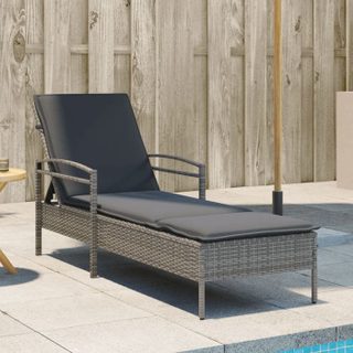 vidaXL Chaise longue avec coussin gris 63x200x81 cm résine tressée lit de bronzage chaise longue inclinable lit de jour 368301