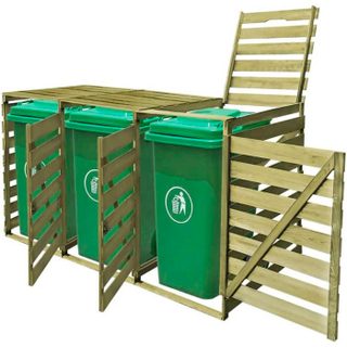 [12596]Abri pour poubelle triple 240 L Bois imprégné Poids:50 Kg