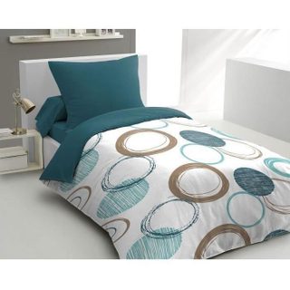 Parure de couette HOME LINGE PASSION Audace - couette 140 x 200 cm + 2 taies doreiller 63x63 cm - Bleu canard