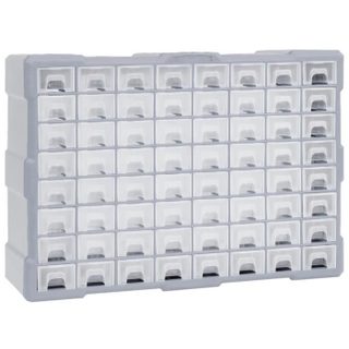 Organisateur multi-tiroirs - vidaXL - 64 tiroirs - Plastique - 52x16x37 5 cm - Gris