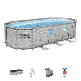 Kit Piscine hors sol tubulaire BESTWAY - Steel Pro Max™ - 549 x 274 x 122 cm - Ovale (Filtre à cartouche bâche échelle)