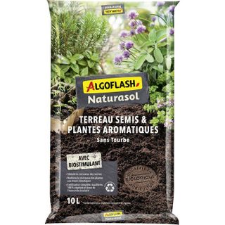 Terreau Semis plantes aromatiques - Avec biostimulant - Sans tourbe - 10 L - ALGOFLASH NATURASOL