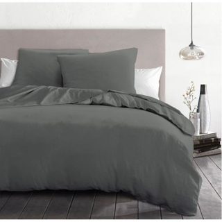 Parure de couette 3 pièces - HOME LINGE PASSION - HP72076 - Microfibre 82 g - 220 x 240 cm - Gris anthracite