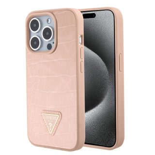 Coque Guess Croco Triangle Metal Logo  pour iPhone 15 Pro - Pink