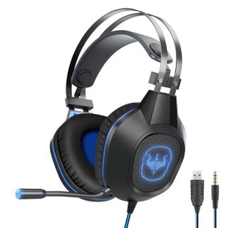 OVLENG GT64 bleu avec micro et retro éclairage LED pour PC & consoles - Haut-parleur 40mm - Contrôle du volume