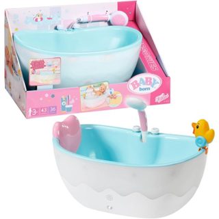 Baby Born - Baignoire pour poupée - Bain moussant musicale - Sons de splash et lumières - Véritable douchette + canard jaune - Dés