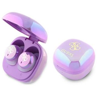 Écouteurs Bluetooth TWS Guess 4G avec logo imprimé et étui de chargement (violet)
