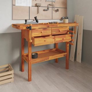 vidaXL Établi avec tiroirs et étaux 124x52x83 cm Bois massif dacacia 153322