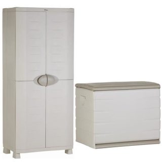 PLASTIKEN Coffre en résine 260L vide et armoire de rangement résine 4 étagères