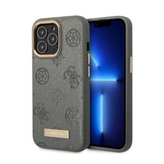 Guess Peony Logo Plate MagSafe - Coque pour iPhone 13 Pro Max (Gris) - 3666339056803