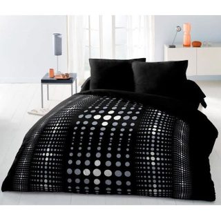Parure de couette Microfibre STEEVY 220x240cm et 2 taies doreillers 63x63cm Noir