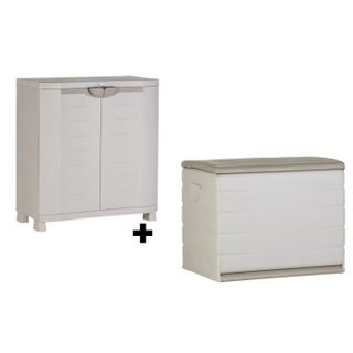 PLASTIKEN Coffre en résine 260L vide et armoire basse de rangement