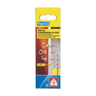 Chevilles à Expansion - RAPID - Métal pour Cloison Plâtre 6-16mm - Lot 12 Vis Crochet Mural - Charge Max 40 kg - (5001557)