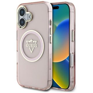 Coque Guess IML Metal Mountain Logo MagSafe pour iPhone 16 - Pink