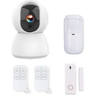 Kit dalarme évolutif - KYF - 434Mhz - Wifi - Caméra IP PT 4MP avec sirène + Détecteur de mouvement/douverture + 2 télécommandes