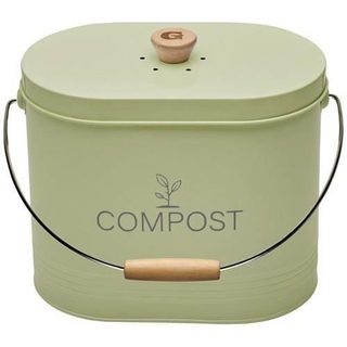 Seau à compost - GUILLOUARD - Ovale - Capacité 7L - Avec filtre à charbon - 16x29x23cm - Vert sauge
