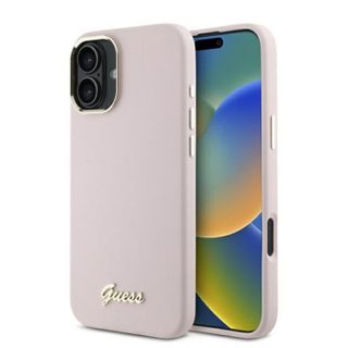 Coque Guess Silicone Script Metal Logo & Frame pour iPhone 16 - Pink