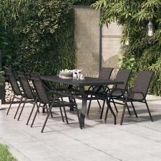 Vidaxl Table de jardin Noir 180x80x70 cm Acier et verre 318769