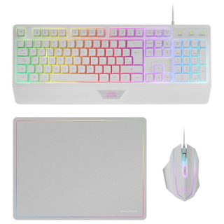 Mars Gaming MCP124 Ensemble Gaming 3en1 Clavier Ergonomique RGB Souris Gamer RGB Tapis de Souris 360x260mm Français Blanc