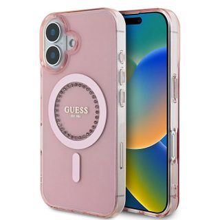 Coque Guess IML Rhinestones MagSafe pour iPhone 16 - Pink