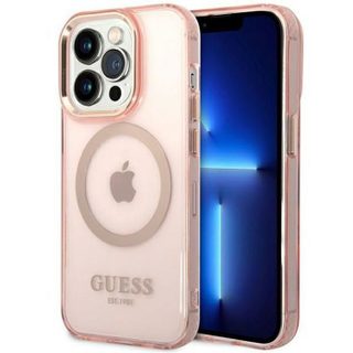 Guess GUHMP14XHTCMP iPhone 14 Pro Max 6.7 Rose/Rose Coque Rigide Contour Doré Translucide MagSafe