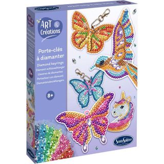 Porte-Clés à diamanter - SENTOSPHERE - Art & Créations - 5 supports - Strass Multicolores - 5 attaches - Dès 8 ans