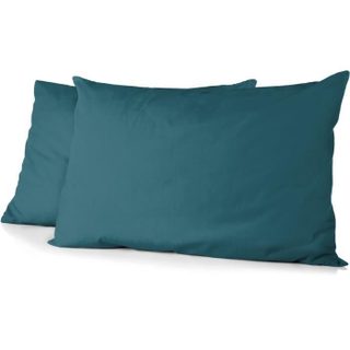 Lot de 2 taies doreiller - HOME LINGE PASSION - Microfibre 82 g - 50 x 70 cm - Bleu canard