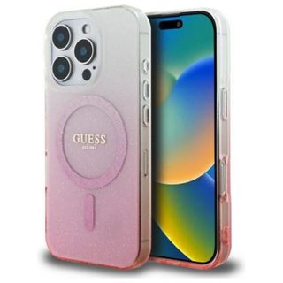 Coque Guess IML Glitter Gradient MagSafe pour iPhone 16 Pro Max (Rose)