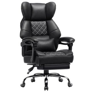 Chaise de gaming - GTPLAYER - GTPLAYER - Cuir noir - Repose-pieds escamotable - Dossier 90°-135°