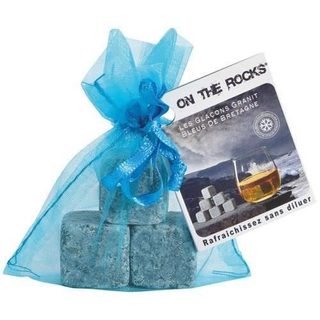 Lot de 3 glaçons - ON THE ROCKS - Granit bleu de Bretagne - Sachet en organza bleu