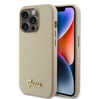 Coque Guess Glitter Glossy Script pour iPhone 15 Pro Max - Sparkle Beige