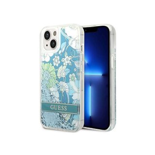 Coque Rigide Guess Pour Iphone 14 15 13 6.1 Motif Floral Et Paillettes Liquides
