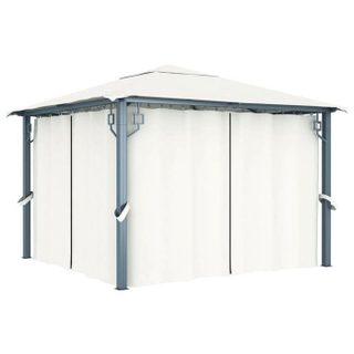 vidaXL Belvédère avec Rideau Chapiteau de Jardin Pavillon de Patio Tonnelle de Terrasse Belvédère de Jardin 300x300 cm Crème 48042