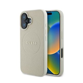 Coque Guess Grained Gold Ring MagSafe pour iPhone 16 - Beige