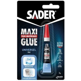 Colle Maxiglue Universel Gel SADER Transparent Ultra puissante et résistante Prise maxi rapide en 10 secondes - tube 3 g