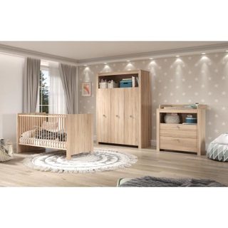 Chambre bébé Trio : Lit 70 x 140 cm + Commode à langer + Armoire OLIVIA - Chêne - TREND TEAM