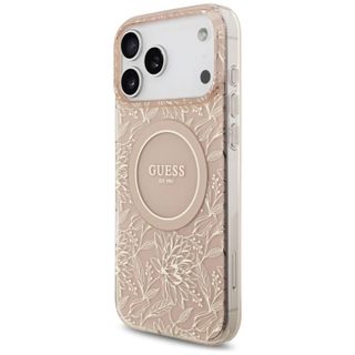 Guess IML Flowers Electro Pearl Strap MagSafe Case for iPhone 17 Pro Max 6.9 Pink