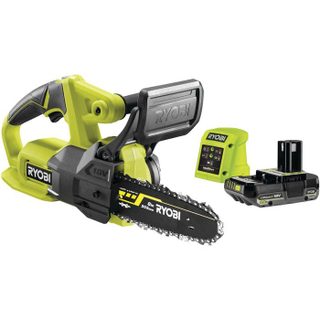 RYOBI - Tronçonneuse compacte 18V ONE+ - guide 20 cm - 4 6 m/s - tendeur latéral + batterie 2 5 Ah et chargeur 1 5 A - RY18CS20A-125