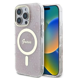 Coque pour iPhone 16 Pro - Guess IML 4G MagSafe (GUHMP16LH4STP) - Rose