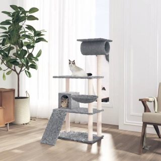 171604 vidaXL Arbre à chat avec griffoirs en sisal Gris clair 131 cm