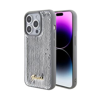 Guess Sequin Script Metal - Coque pour iPhone 15 Pro (Argent)