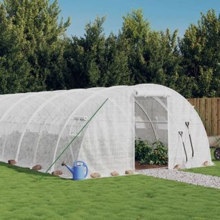 Vidaxl Serre avec cadre en acier blanc 32 m2 8x4x2 m, polytunnel, serre à cadre froid