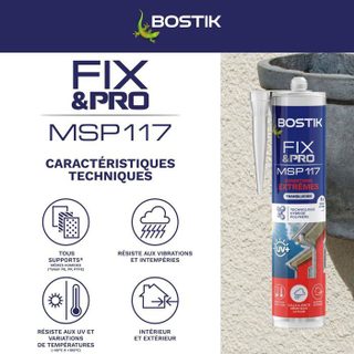 Mastic colle - BOSTIK - FIXPRO MSP 117 - Conditions extrêmes intérieur extérieur - MS polymère transparent 290 ml