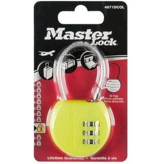 Cadenas à combinaison programmable avec porte-adresse - MASTER LOCK - 42 mm - Corps ABS et câble acier - couleur aléatoire