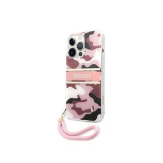 Coque pour Apple iPhone 13 Pro Camo avec lanière nylon Guess Rose